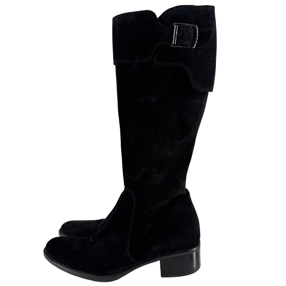 Barneys New York Black Suede Knee High Riding Boots Buckle Cuff EU 40 US 9.5 10